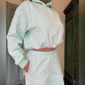 BILLEBEINO Bleached Aqua Hoodie Brick Sweat Pants Jogger Set New size Large